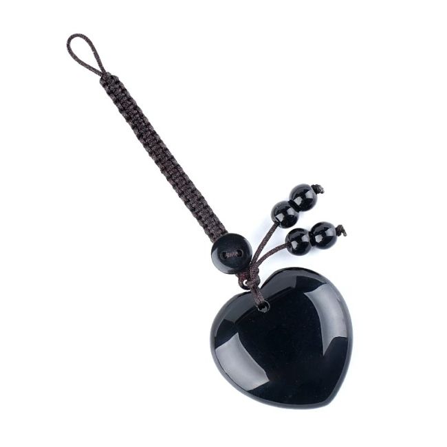 Pingente de bolsa em forma de coração de obsidiana negra, tamanho A, em pedra natural.