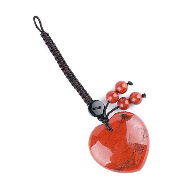 incenso em Charm de Mala Coração Jaspe Vermelho em Pedra Natural