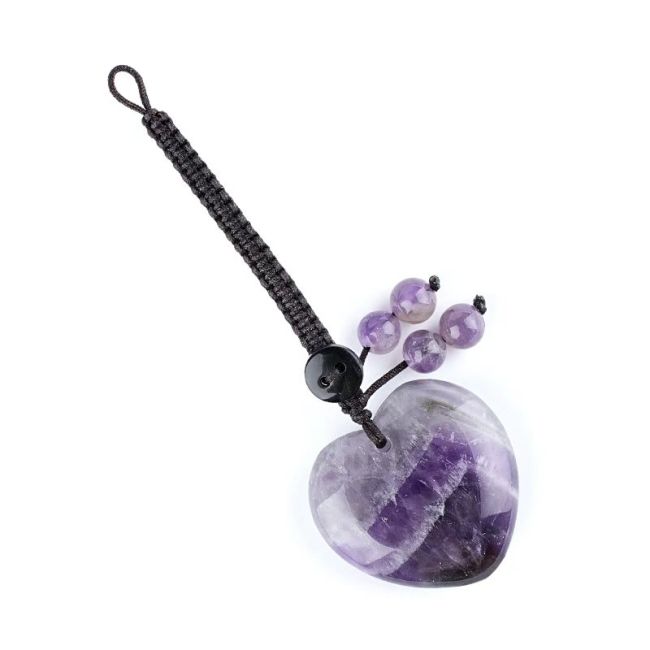 incenso em Charm de Mala Coração Ametista em Pedra Natural