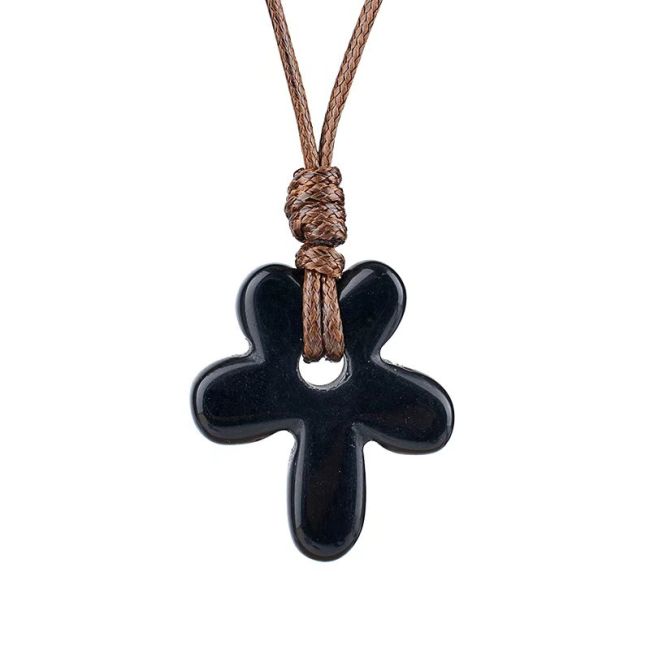 incenso em Colar de flor de obsidiana negra