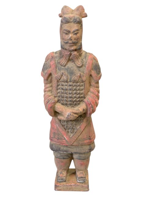 Estátua antiga de terracota colorida, tamanho padrão, 20 cm