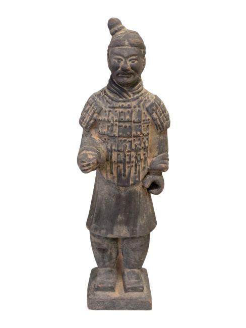 Estátua de guerreiro de terracota preta de 25 cm