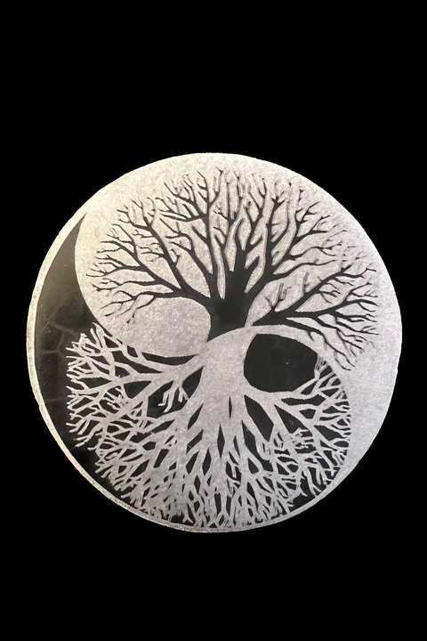 Suporte circular Yin Yang de selenita, 8 cm, 130 g