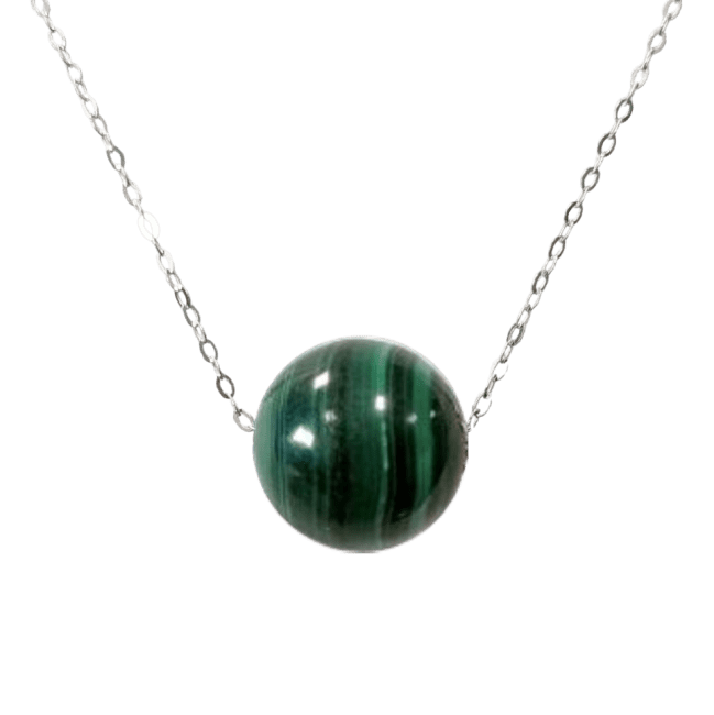 incenso em Colar de Prata 925 Malaquita AA Bola 12mm
