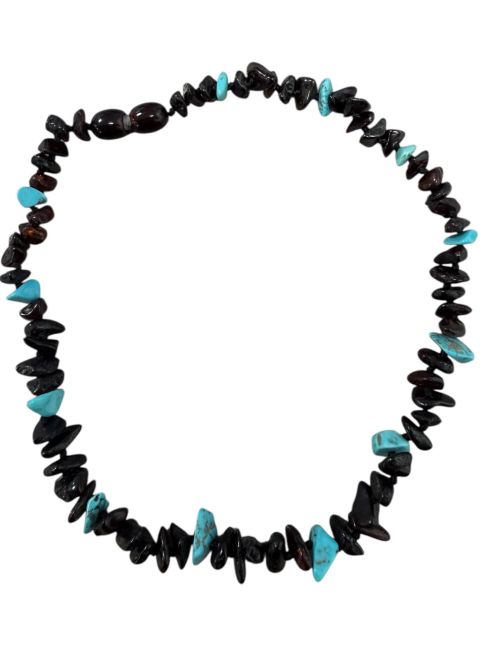 Colar Baby Pop, âmbar do Báltico, turquesa cereja, 32 cm