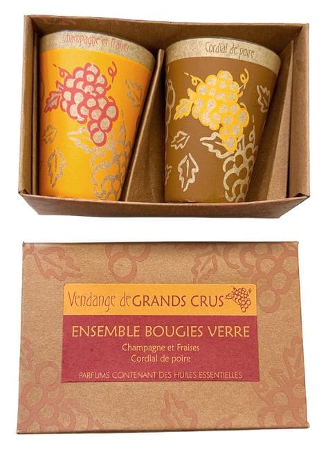 incenso em Caixa de 2 Velas Maroma em vidro Champanhe e Morangos - Cordial de Pera 70g|pt
