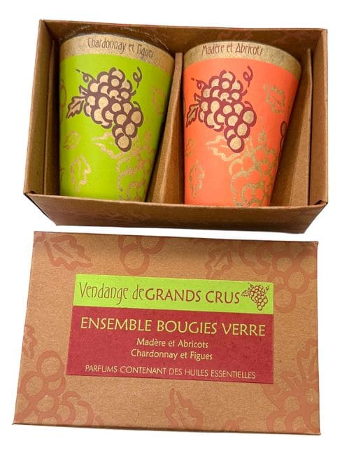 incenso em Caixa de 2 Velas Maroma em vidro Madeira e Damascos - Chardonnay e Figos 70g|pt