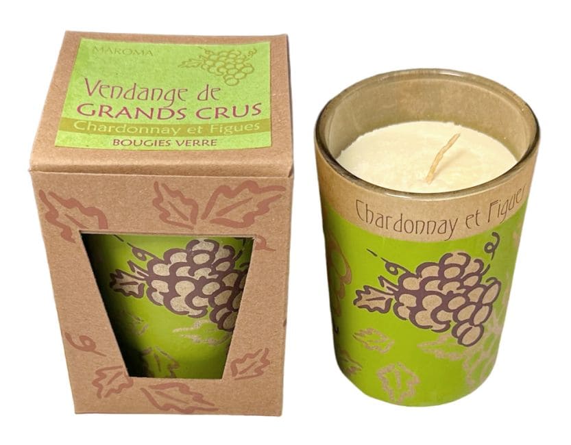 incenso em Vela Maroma Chardonnay e Figos em copo 95g