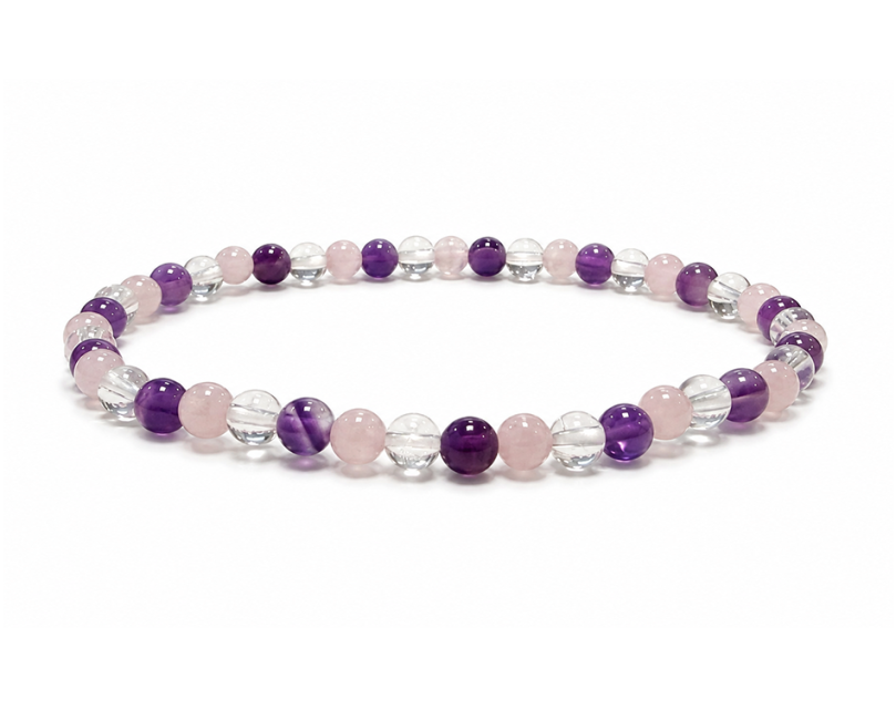Pulseira de Ametista Cristal de Rocha Quartzo Rosa A com Contas de 4mm