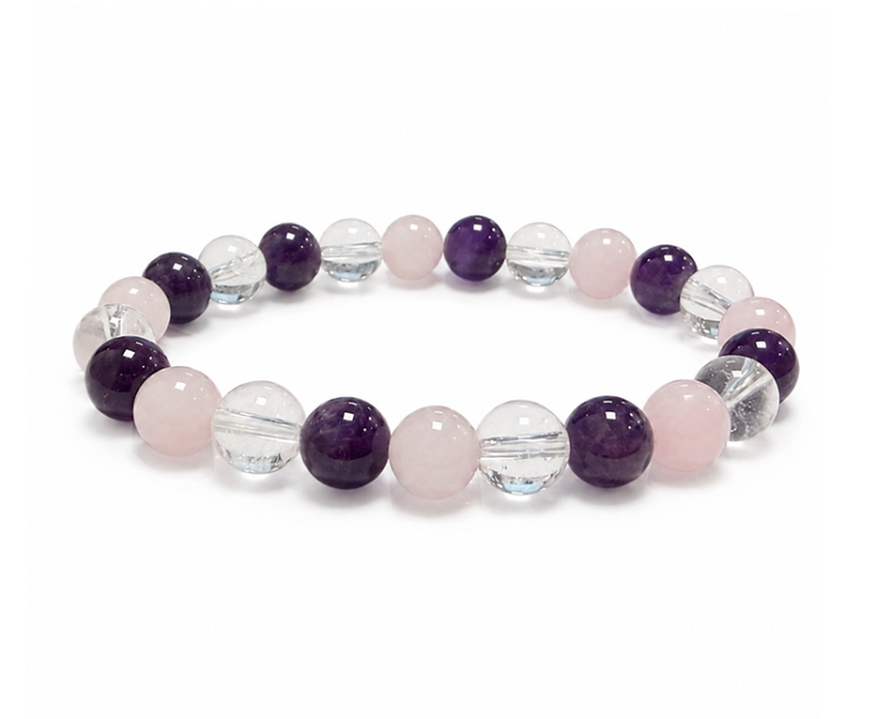 Pulseira de Ametista Cristal de Rocha Quartzo Rosa A com Contas de 8mm