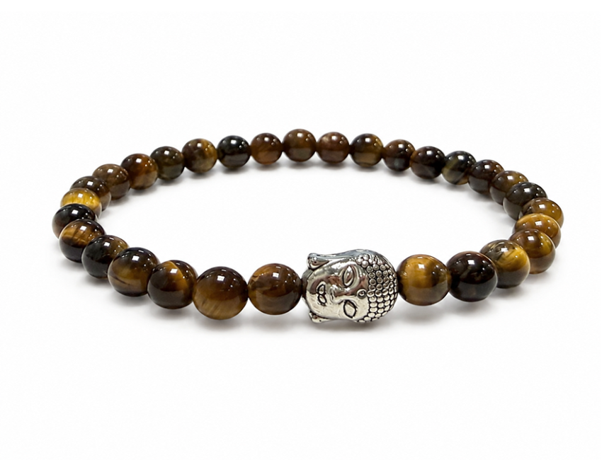 Pulseira de Olho de Tigre com Buda A e Contas de 6mm