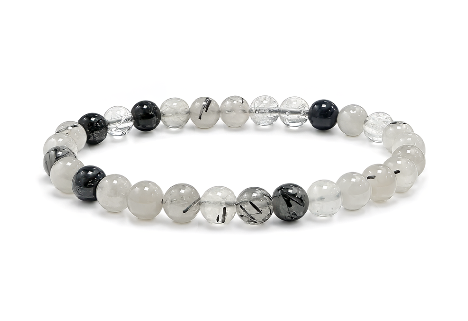 incenso em Pulseira de Cristal de Rocha com Turmalina A contas 6-7mm
