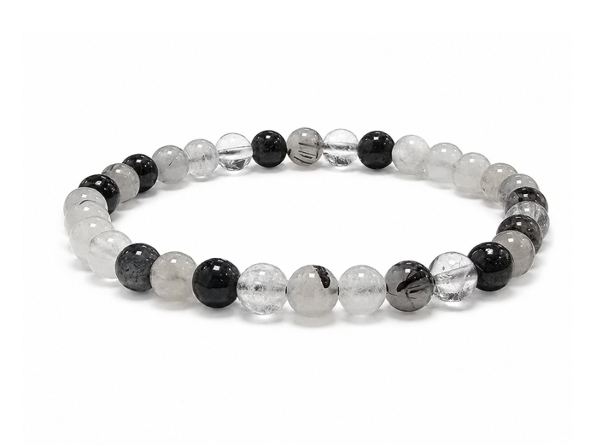 incenso em Pulseira de Cristal de Rocha com Turmalina A contas 6-7mm|pt