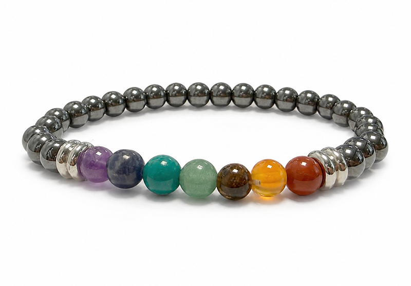 Pulseira de Hematita A 7 Chakras contas de 6mm