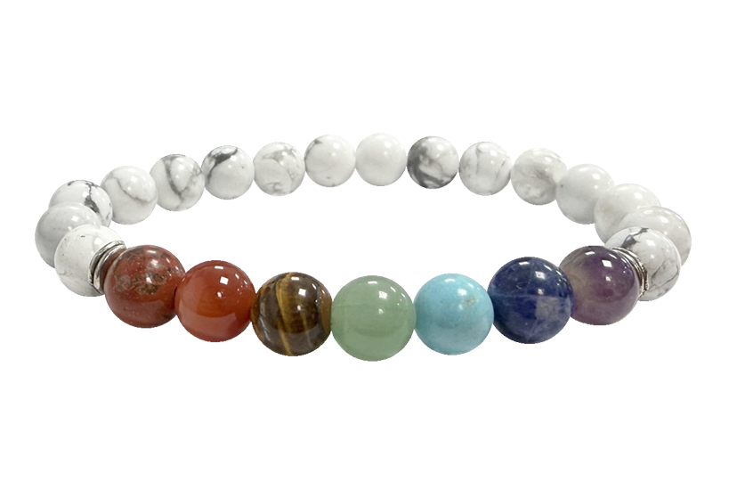 Pulseira Howlite 7 chakras 8mm contas