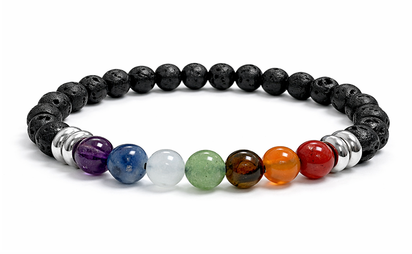 Pulseira de Pedra Vulcânica com 7 chakras, contas A+ de 6mm
