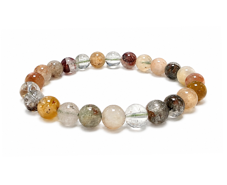 Pulseira de Lodolite Multicolor A com Contas de 8mm