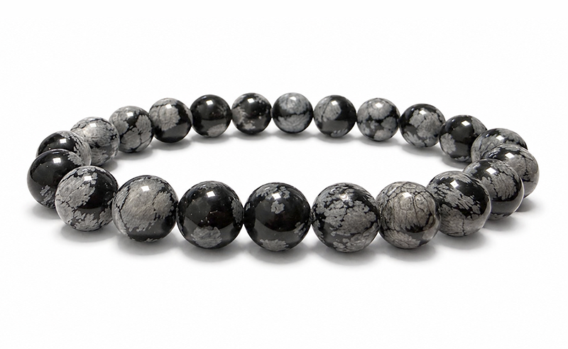Pulseira de Obsidiana Floco de Neve AB contas de 8-9mm