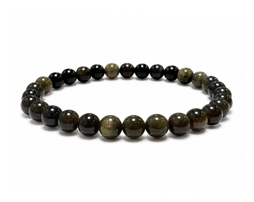 Pulseira Obsidiana Negra Dourada A contas de 6mm