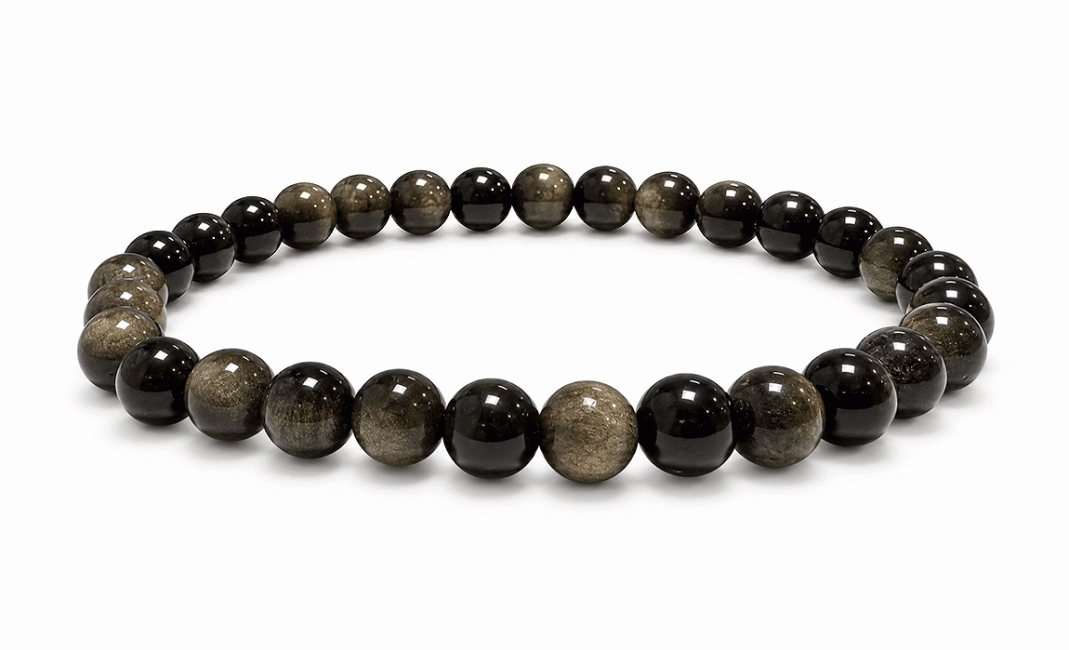 incenso em Pulseira Obsidiana Negra Dourada A contas de 6mm