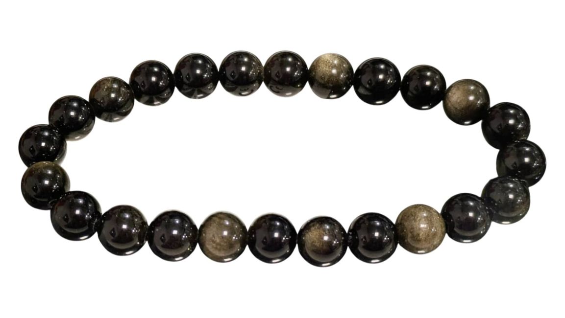 Pulseira de contas de obsidiana em ouro preto A 8mm