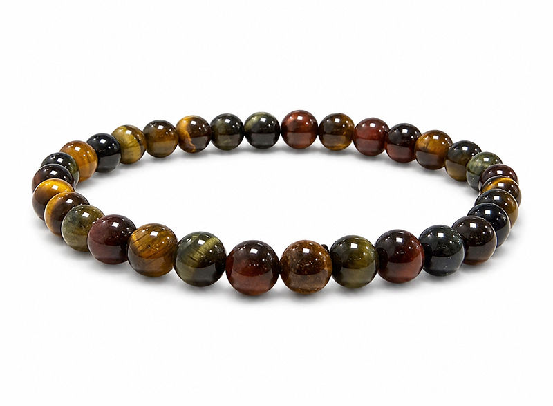 Pulseira Olho de Tigre Multicolor AA contas de 6mm