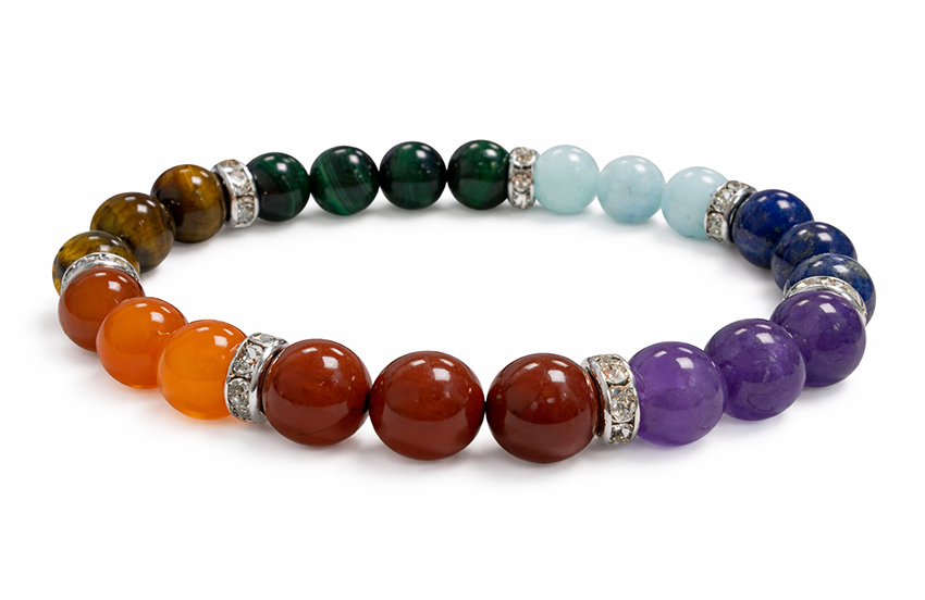 Pulseira com 7 chakras e strass, contas A+ de 8 mm