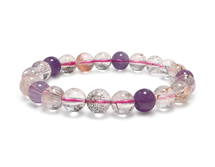 incenso em Pulseira em Super Seven AA Quartzo com Inclusões Contas 8–9 mm