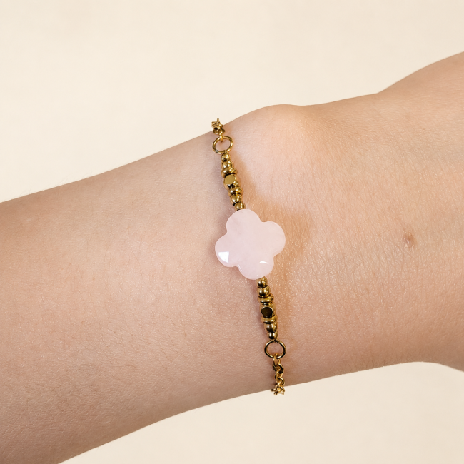 incenso em Pulseira da Sorte em Quartzo Rosa A – Trevo
