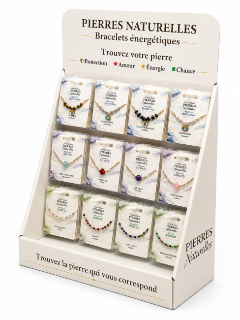 incenso em Expositor para pulseiras de pedra natural e aço inoxidável – 48 pulseiras|pt
