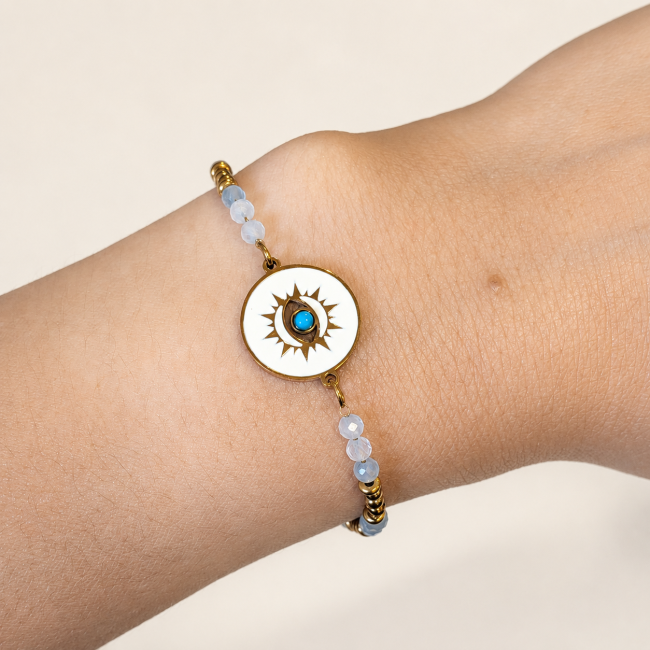 incenso em Pulseira de Proteção em Água-Marinha AA – Medalhão Olho Protetor