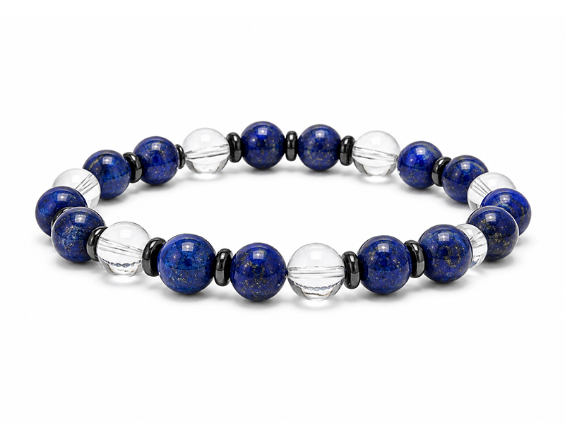 Pulseira de Cristal de Rocha e Lápis-Lazúli AA contas 8mm