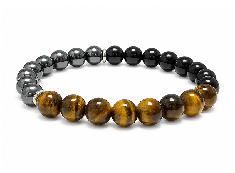 Pulseira de Olho de Tigre, Hematita e Ônix Preto A contas 8mm