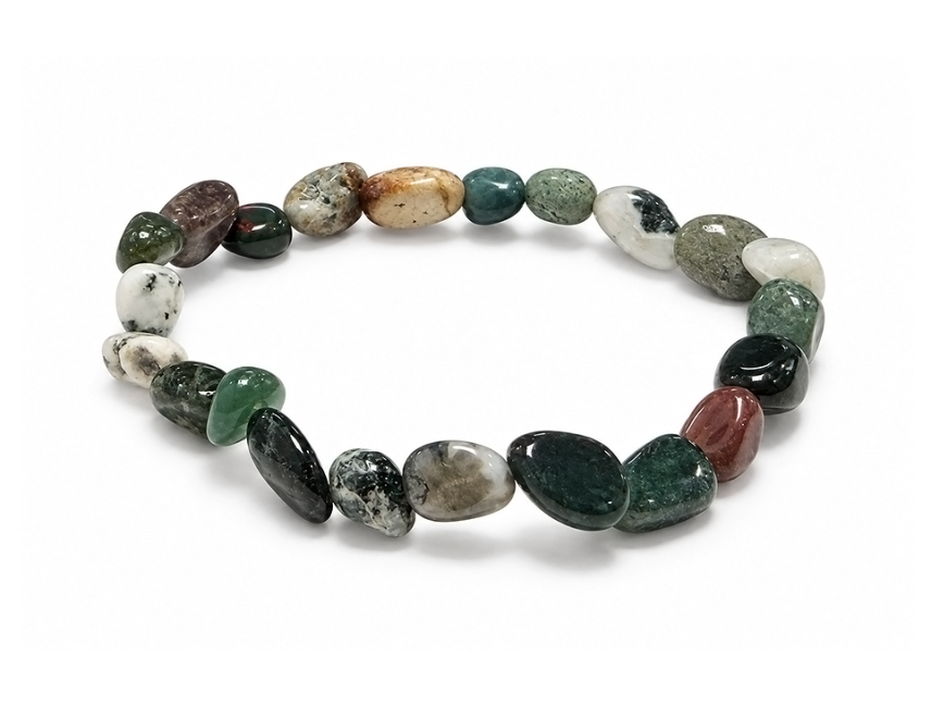 incenso em Pulseira de Ágata Musgo com Pedras Roladas A 6-8 mm