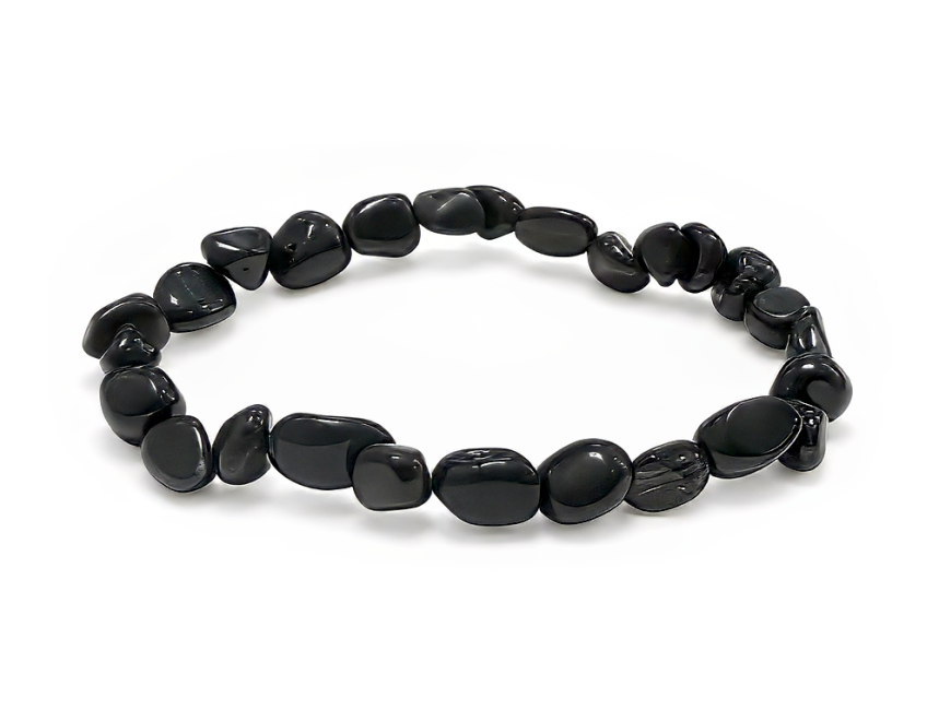 incenso em Pulseira de Obsidiana Negra com Pedras Roladas A 6-8 mm