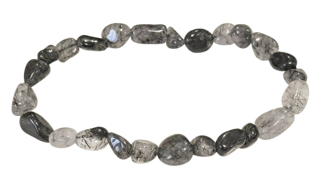 Pulseira de turmalina cristal de rocha A+ com pedras roladas