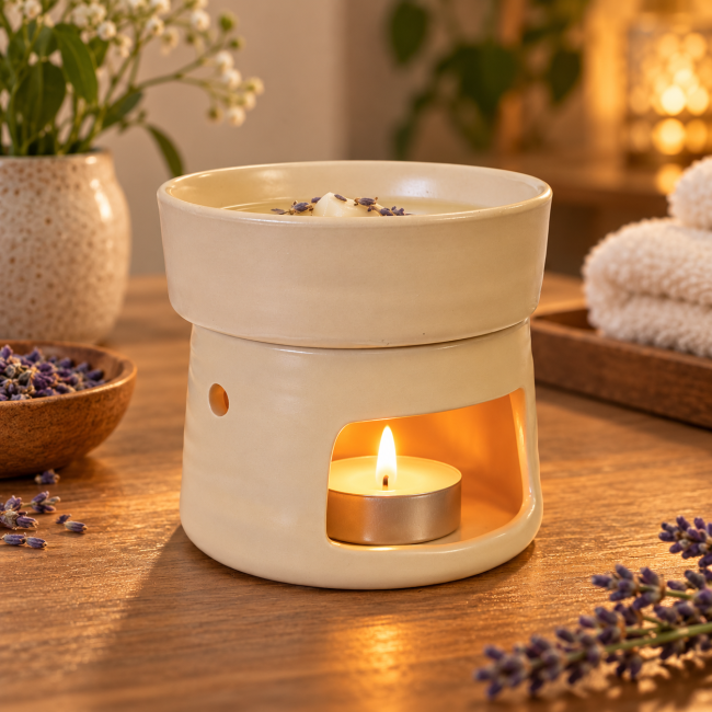 incenso em Queimador de Perfume Bege Claro em Cerâmica 9,3 cm|pt