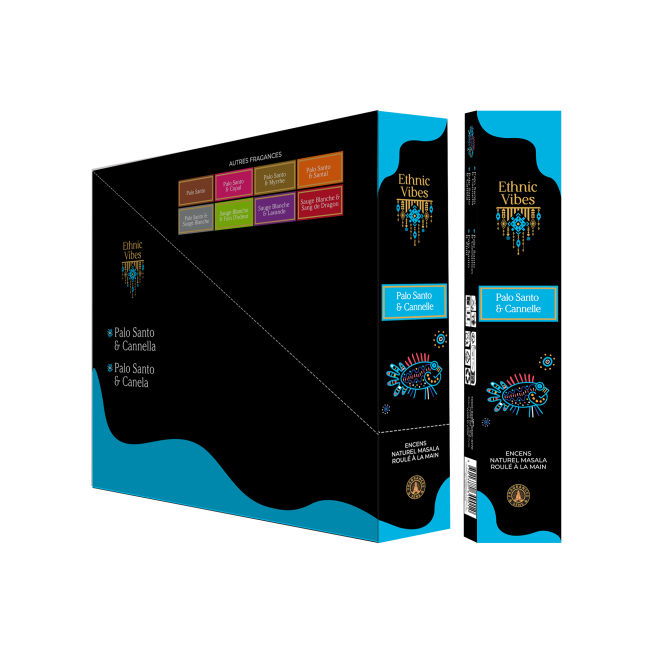 incenso em Incenso Fragrâncias e Sentidos Vibrações Étnicas Palo Santo e Canela masala 15g