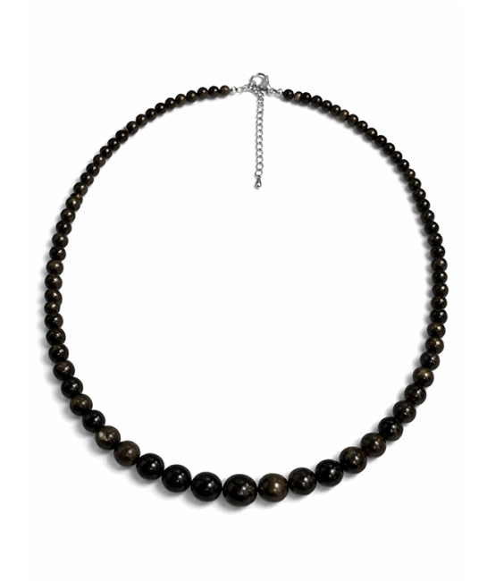 Colar de obsidiana negra com contas de ouro 4-12 mm 50 cm