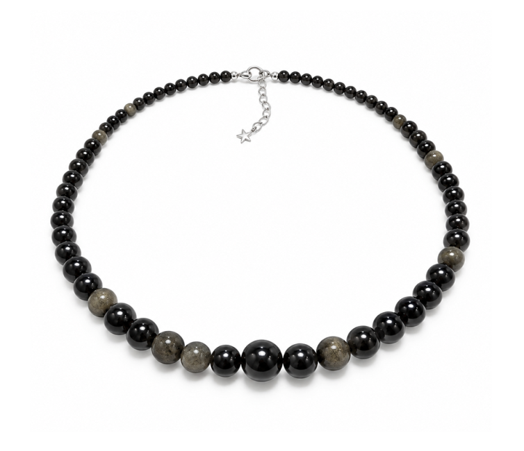 incenso em Colar Degradê de Obsidiana Dourada A Contas 4-12 mm 50 cm