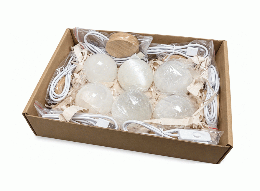 incenso em Conjunto de 6 Esferas de Selenite de 6 cm com Bases LED Multicolor USB