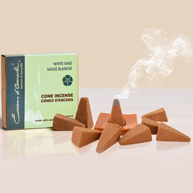 incenso em Auroville Incenso de Sálvia Branca 5x10 Cones|pt