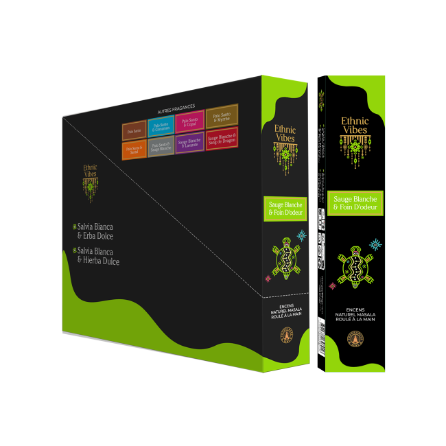 Incenso Ethnic Vibes, Fragrâncias e Aromas, Sálvia Branca, Erva-doce, 15g