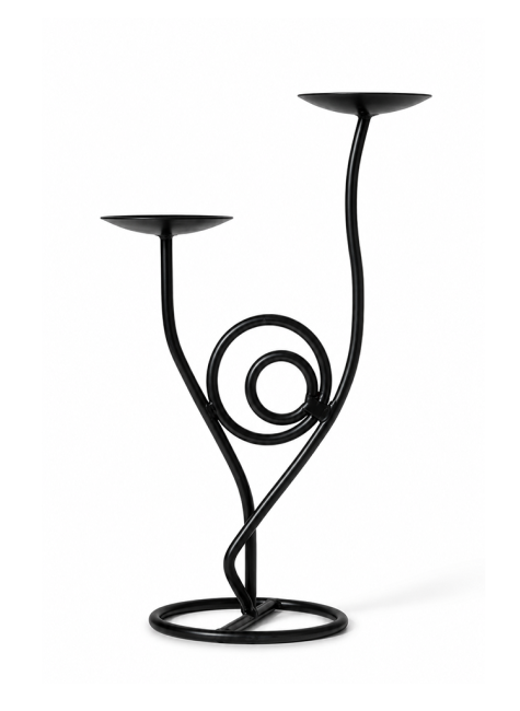 incenso em Castiçal Duplo em Metal Preto Torcido 28cm
