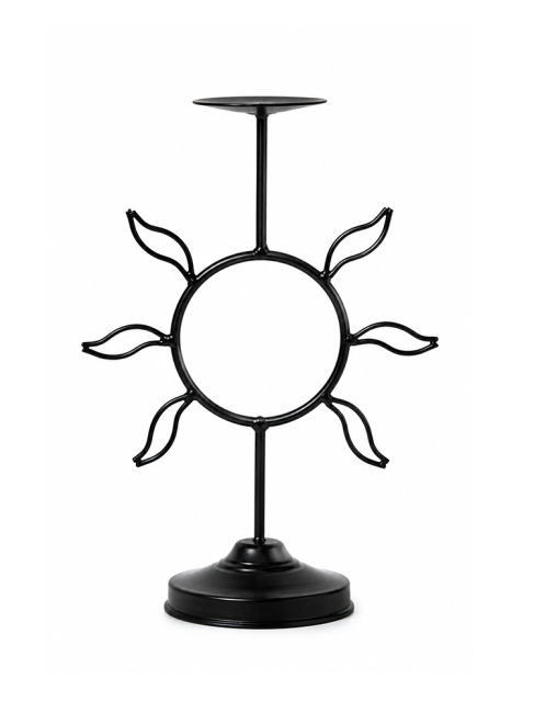 incenso em Castiçal Sol em Metal Preto 29cm