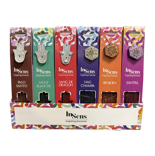 incenso em Suporte expositor InSens com 48 pacotes de incenso (40 varetas cada)