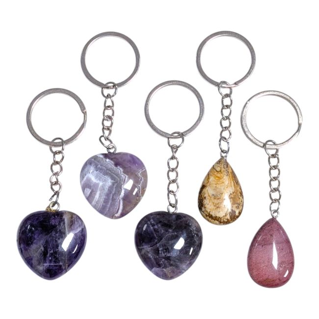 incenso em Conjunto de 5 chaveiros de pedra natural – Corações e gotas