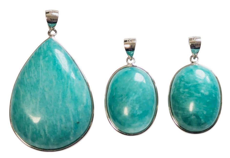 Pingente de Prata 925 Amazonita AA+ 3 peças 14,67g