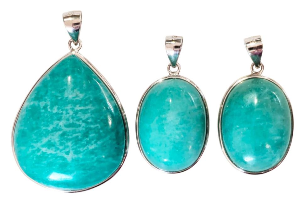 Pingente de Amazonita AA+ em Prata de Lei 925, 3 peças, 14,8g