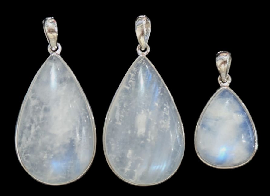 Pingente em prata de lei 925 com pedra da lua branca AAA, 3 peças, 9,72g